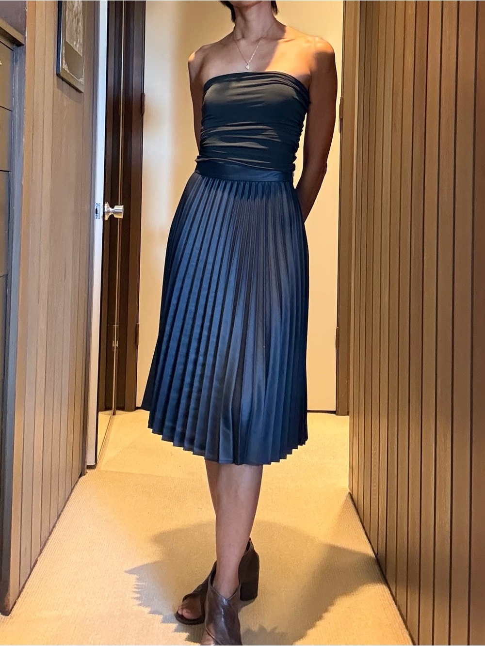 Zara Pleated Black Midi Skirt with slight sheen- Women